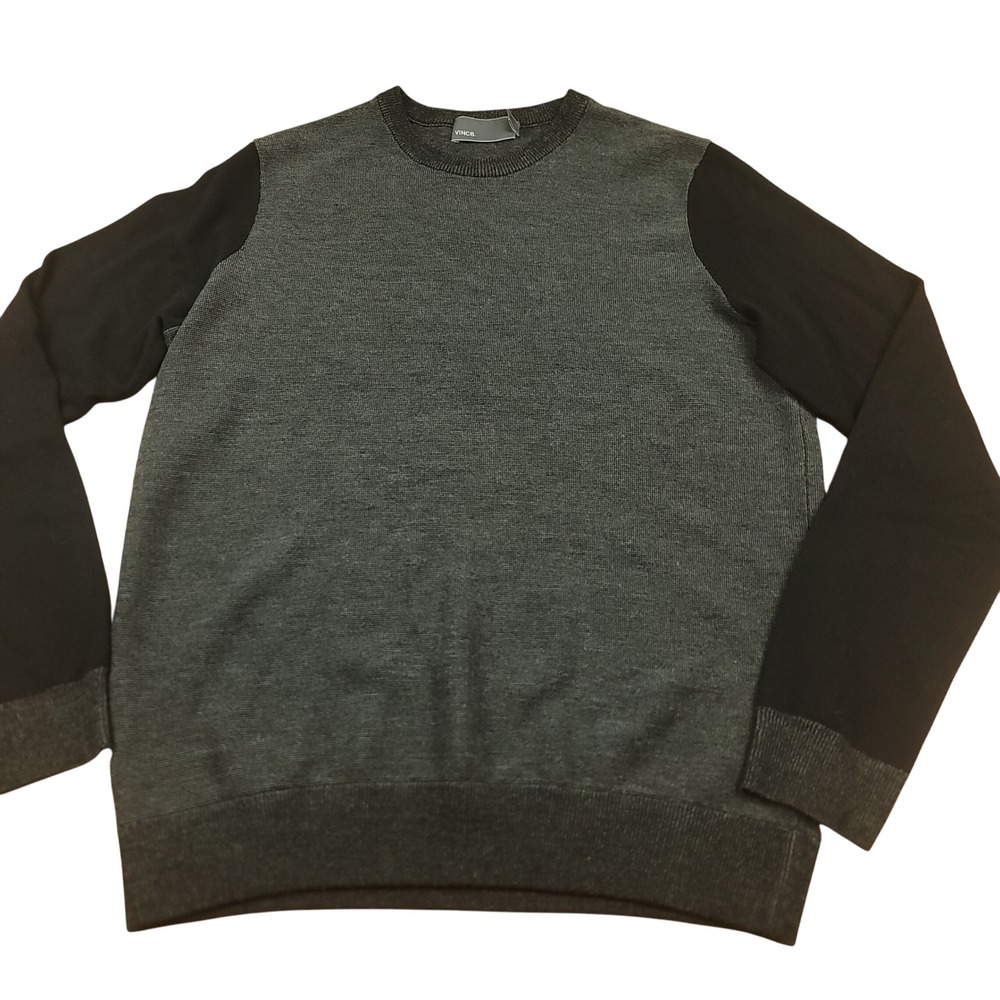 Vince Mens Gray Black Wool Blend Crew Neck Sweater Size M - Picture 1 of 13